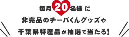 毎月20名様に非売品のチーバくんグッズや千葉県特産品が当たる！